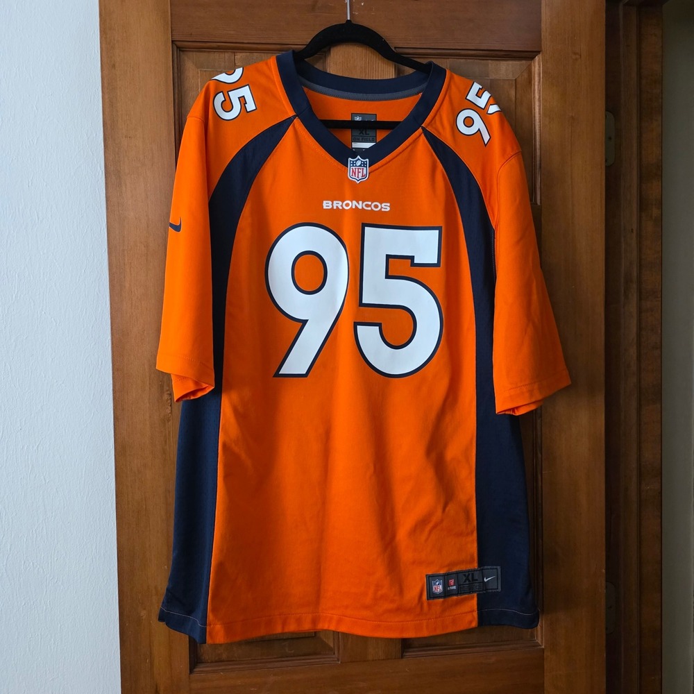 Nike NFL Denver Broncos Derek Wolfe 95 Jersey Mens XL Orange Navy Blue